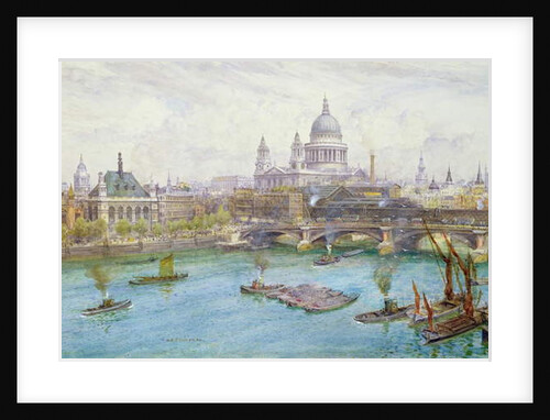 View from the south of St Paul's Cathedral, Blackfriars Bridge and City of London School with boats on the River Thames, c.1921 by Henry Edward Tidmarsh