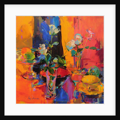 Still Life Table with Roses and Fruit by Peter Graham