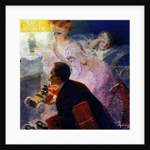 Christmas night: parents hide toys to prepare a surprise for their little daughter. 1907. by Rene Lelong