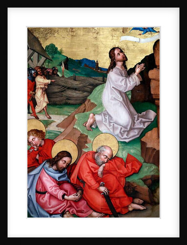 Jesus praying in the gardenof Gethsemane after the Last Supper, while the disciples sleep by Martin Schongauer