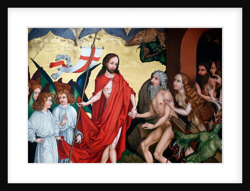 Jesus pulls Adam and Eve out of their graves at resurrection by Martin Schongauer