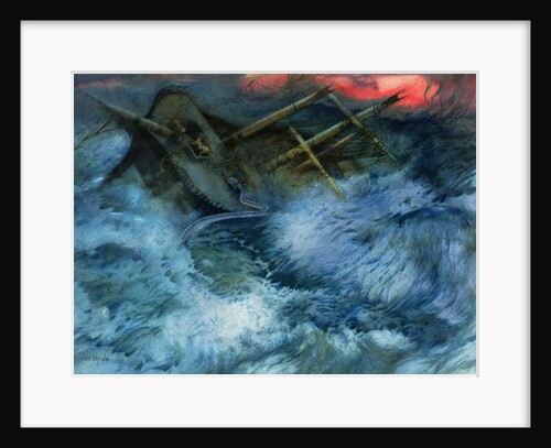Wrecked Ship with Sea Serpent and Tigers by William Hyde
