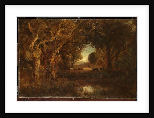 Sunset landscape with trees by William Keith