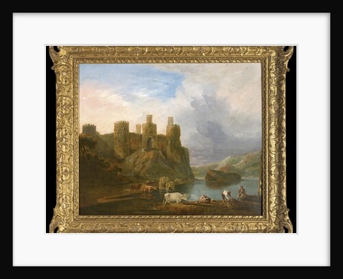 A view of Conway Castle with fishermen mending their nets by John Inigo Richards