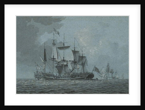 An Admiralty yacht coming alongside a man-o-war which has hove-to to await her arrival, with other vessels beyond by Robert Cleveley