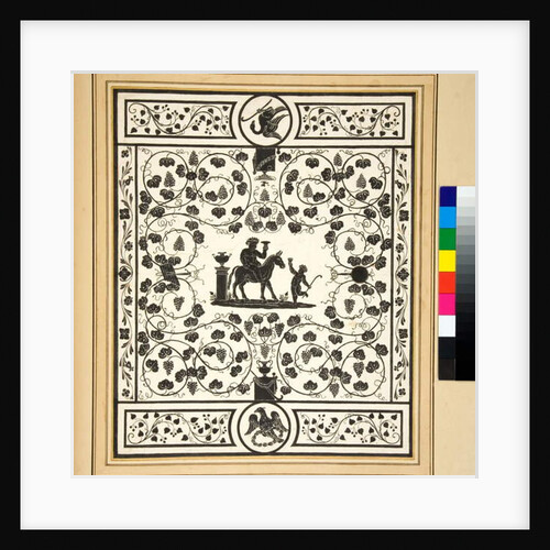 Copy of a mosaic pavement, black on white, Pavimento di Bacco del Palazzo di Augusto by Pietro Santi Bartoli