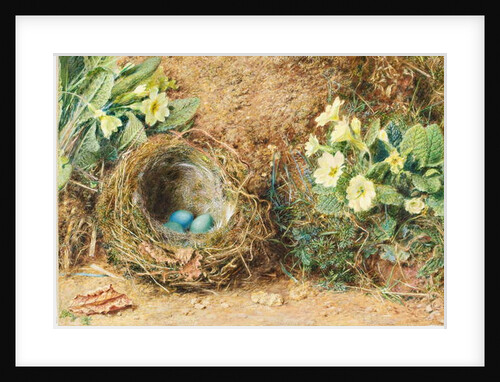 Bird's nest with three blue eggs and primroses by William Henry Hunt