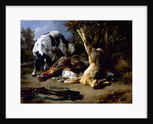 Spaniel with a Still Life of Dead Game, 1837 by Jacques Raymond Brascassat