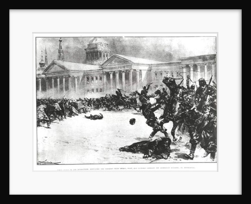 First Blood in the Revolution: Repulsing the Strikers with Sword, Whip and Gunshot opposite the Admiralty Building, St. Petersburg, 1905 by H.W. Kockkock