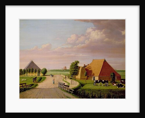 A study of Leevwarden in Holland with a herd of Friesian cattle in the foreground by Dutch School