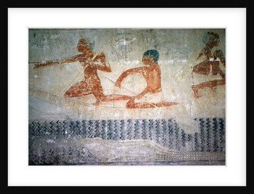 Fishermen and a crocodile from the North wall of the Mastaba Chapel of Ti, Old Kingdom by Egyptian 5th Dynasty