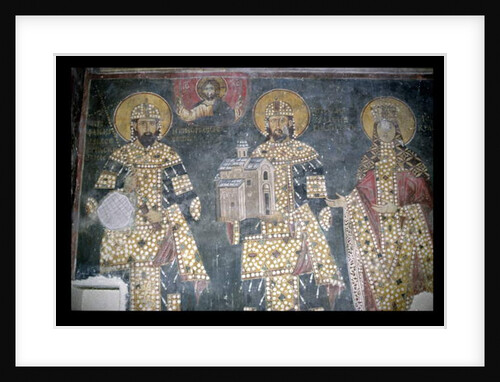 Stefan Milutin, Stefan Dragutin and Katelina, late 13th century by Serbian School
