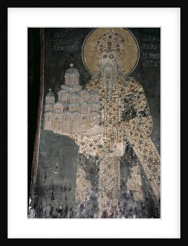 King Stephen Uros II Milutin with a model of the church, 1311-21 by Serbian School