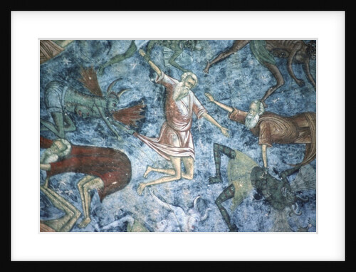 Sinners dragged by demons, detail of the Ladder of Heaven painting, north wall of the church, c.1601 by Romanian School