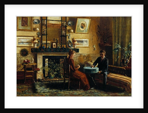 Interior with a couple playing cards, 1887-91 by Nancy A. Sabine Pasley