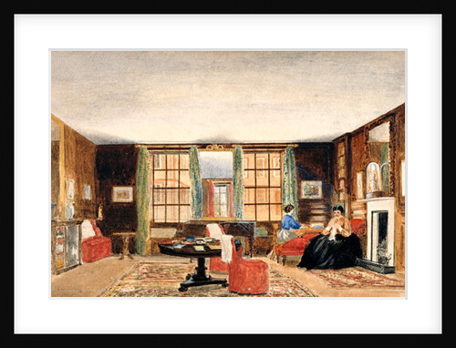 A drawing room with two seated women, c.1850 by Unknown Artist