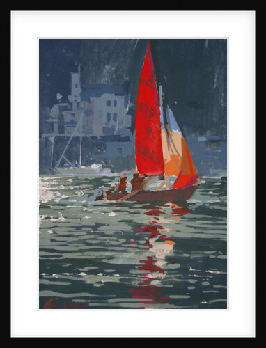 Red sail boat Salcombe - gouache - 2008 by Jennifer Wright
