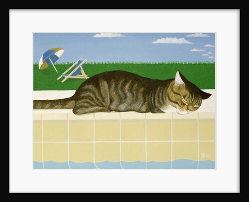 Tabby cat by a pool by Joan Freestone