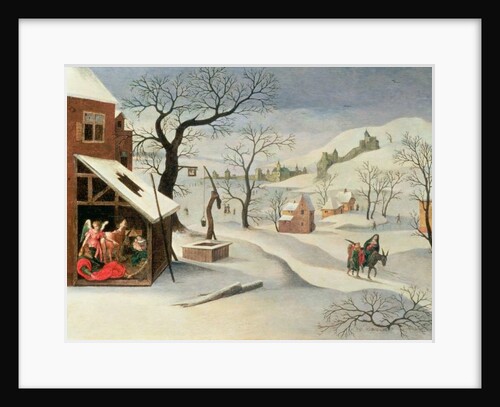 Flight into Egypt in a winter landscape by Abel Grimmer or Grimer