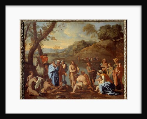 Saint John baptizing the people. Saint John the Baptist blessed men by a river, 17th century by Nicolas Poussin
