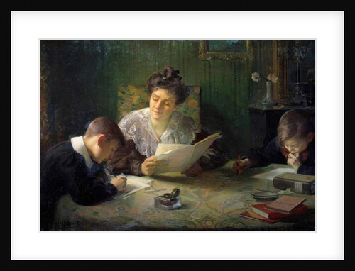 Homework A mother helps children do their homework, 20th century by Henri Jamet