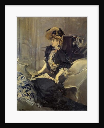 Belle Epoque: 'The Visit' Elegant Young Woman In Evening Dress, 20th century by Giovanni Boldini