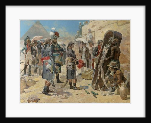 Napoleon Bonaparte in front of the pyramids contemplating the mummy of a king in the countryside of Egypt, 1895 by Maurice Henri Orange