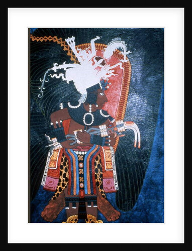 Reproduction of a mural showing a ruler dressed for a ceremony by Mayan Mayan