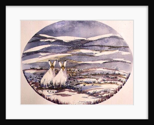 Two Hares in a Snowy Landscape by Suzi Kennett