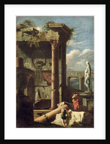 Ancient Building with a Statue and Decorative Figures, 1720-25 by Marco Ricci