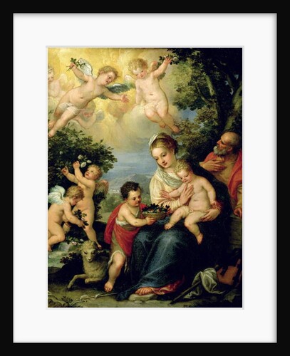 The Holy Family with St. John the Baptist and Flower Dispensing Angels by Hans I or Johann Rottenhammer