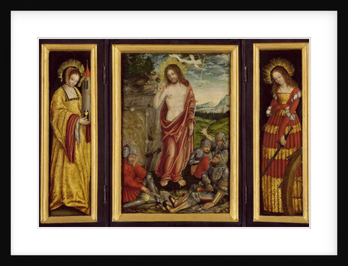 Small winged altar with the Resurrection of Christ, St. Barbara and St. Catharine, 1508-10 by Lucas the Elder Cranach