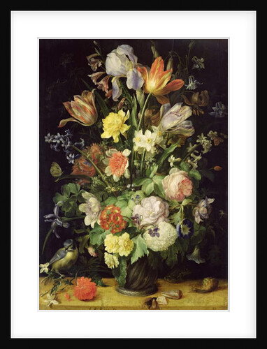 Still Life with Flowers and Blue Tit by Johann Rudolf Byss