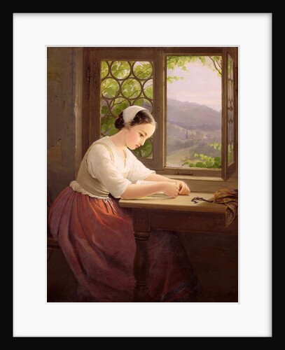 Girl reading by an open window by Caroline von der Embde