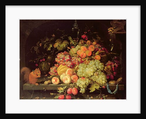 Still Life with Fruit, Squirrel and Goldfinch by Abraham Mignon