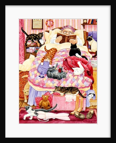 Grandma and 10 cats in the bedroom by Linda Benton