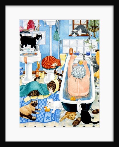 Grandma and 10 cats in the bathroom by Linda Benton