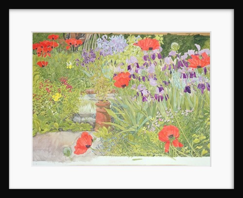 Poppies and Irises near the Pond by Linda Benton