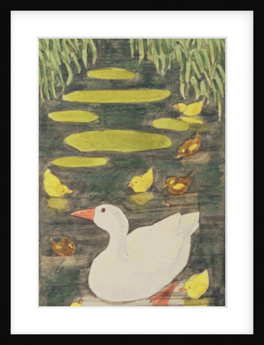 Mother Duck in the pond with her ducklings by Linda Benton