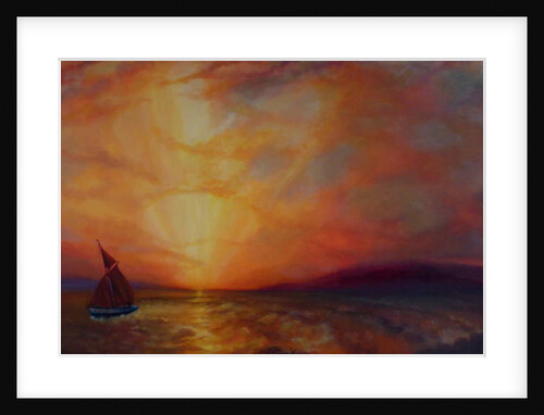 Estuary Gold, 2018Seascape with sailboat. by Lee Campbell