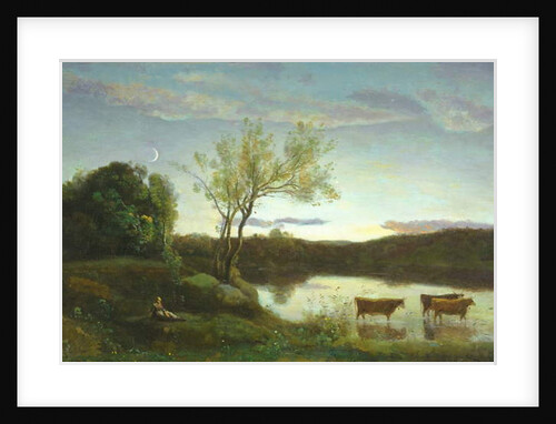 A Pond with three Cows and a Crescent Moon, c.1850 by Jean Baptiste Camille Corot