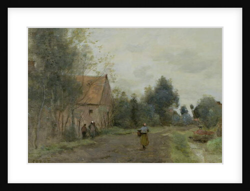 Sin near Douai, Village Street in the Morning, Grey Weather, 1872 by Jean Baptiste Camille Corot