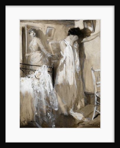 Eva listened aghast, then, sank against the wall sobbing desperately.... by Cyrus Cuneo