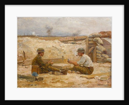 Two British officers playing cards outside their dugout, Secteur de Bapaume, 1918-20 by Jean Jacques Berne-Bellecour
