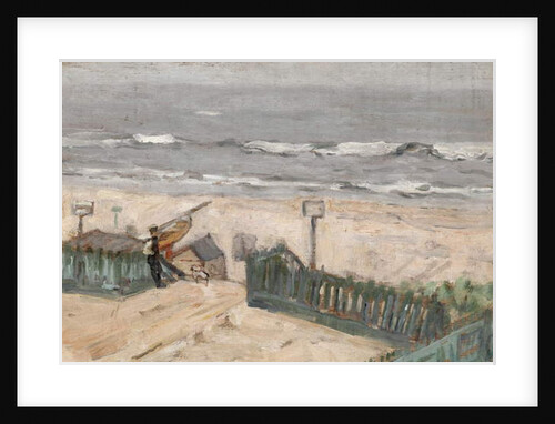 Bathing huts with fisherman and dog, c.1900 by Arthur Haythorne Studd