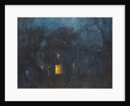 House at night with a single window lit by Albert de Belleroche