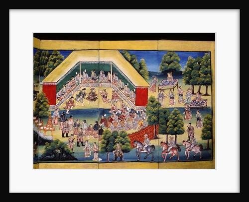 Merit making scene, page from a manuscript by Burmese School