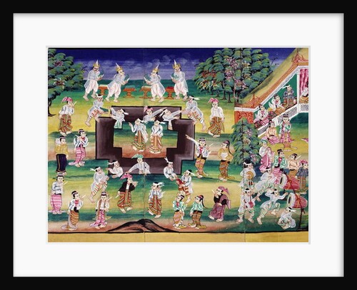 Merit making scene, page from a manuscript by Burmese School