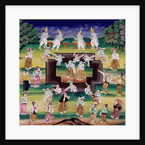 Merit making scene, page from a manuscript by Burmese School