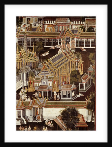 Detail of a mural depicting the Temple of the Emerald Buddha by School Thai